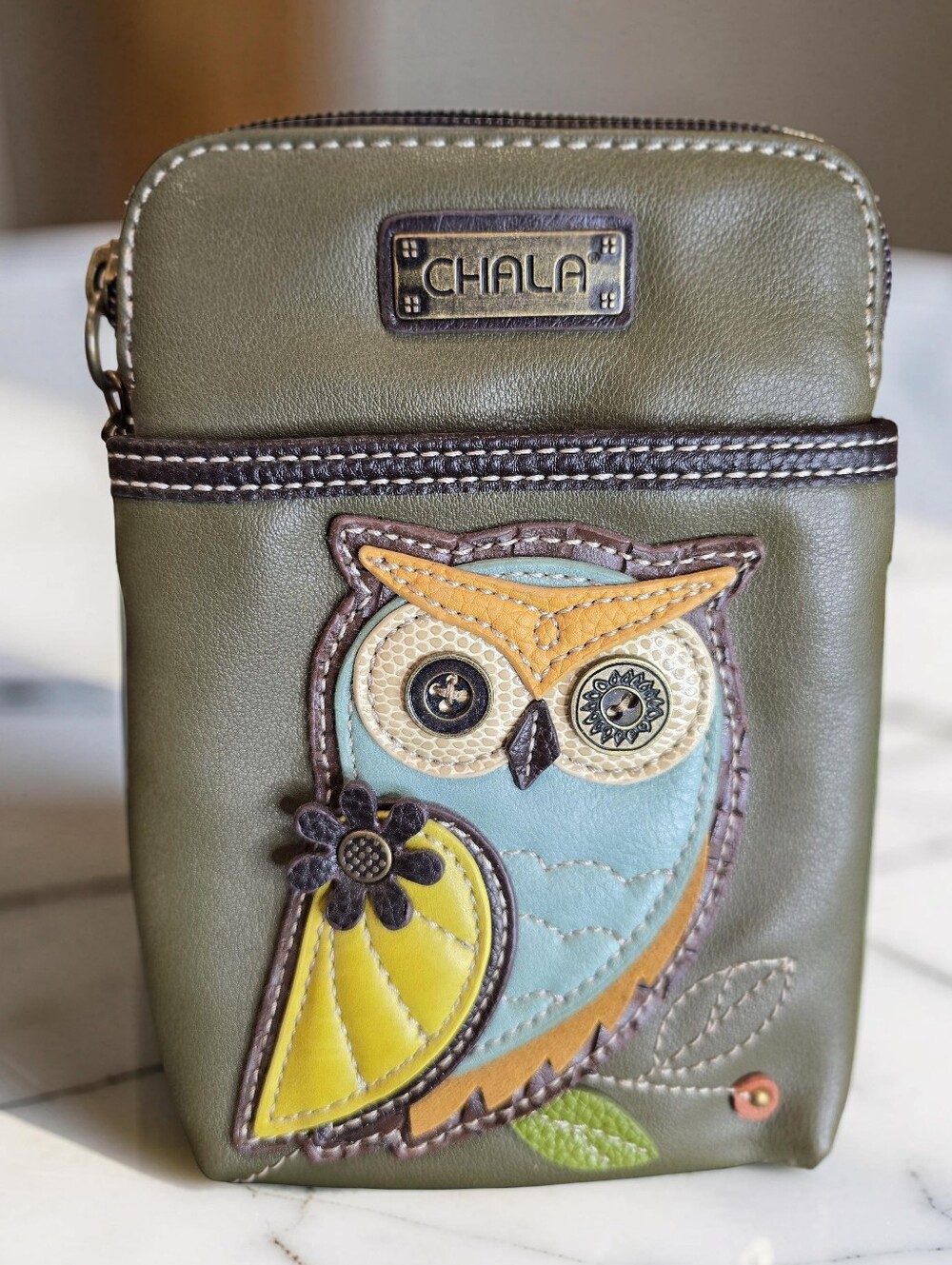 Chala Owl Cell Phone Crossbody Bag Olive Green NWT